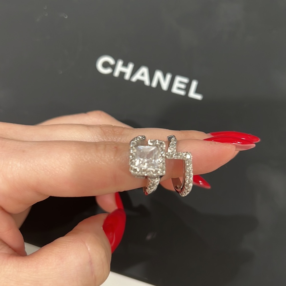 Silver Ring Double With Diamond - image 2